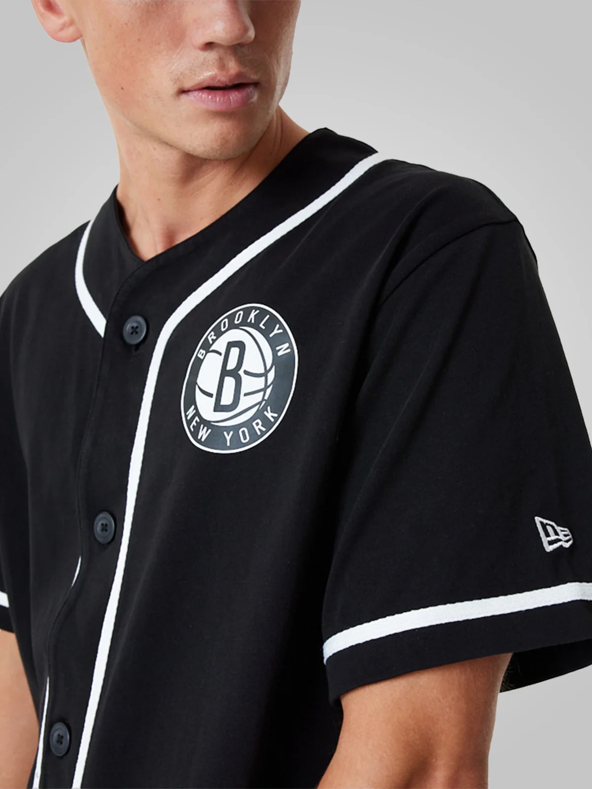 Brooklyn Nets NBA Baseball Jersey Black T-Shirt - New Era - Image 3