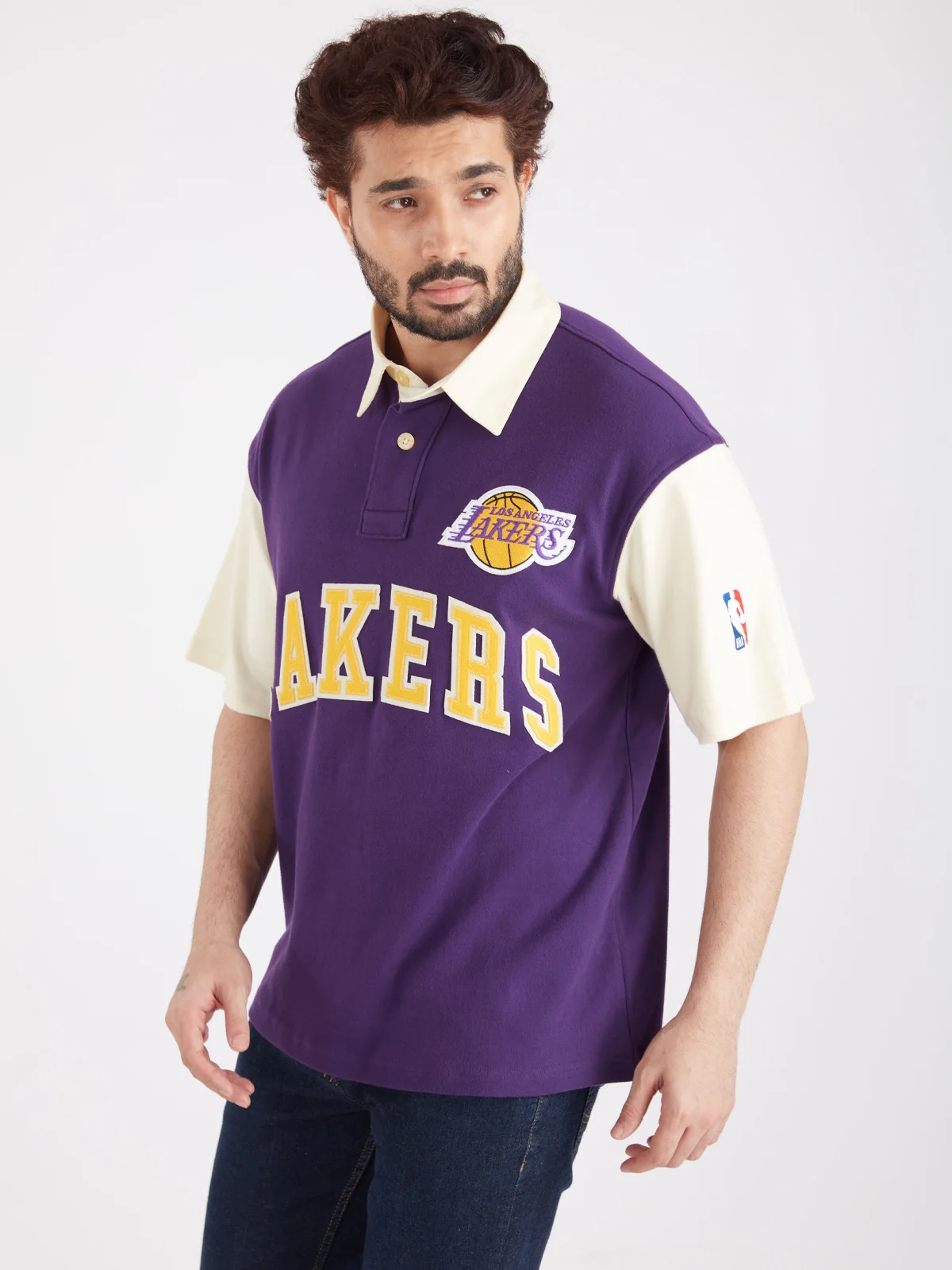 Los Angeles Lakers Typography Oversized Polo - Image 4