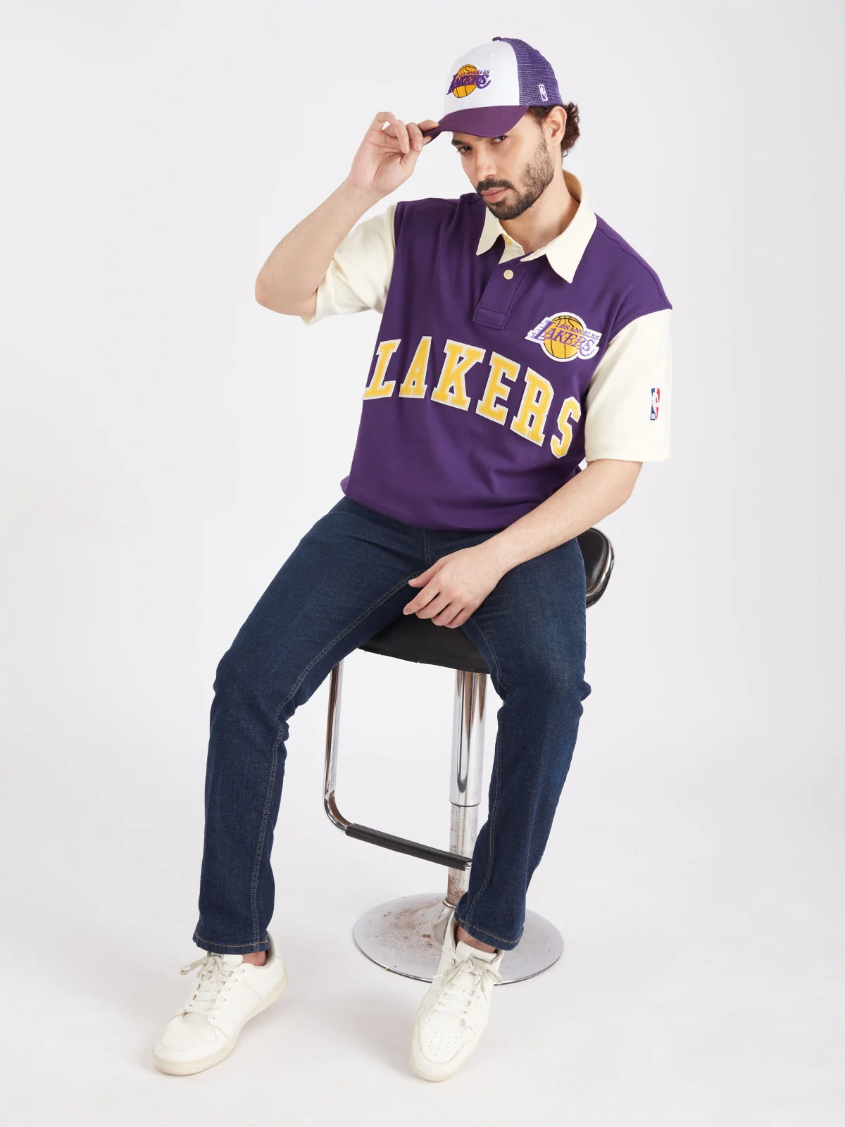 Los Angeles Lakers Typography Oversized Polo - Image 6